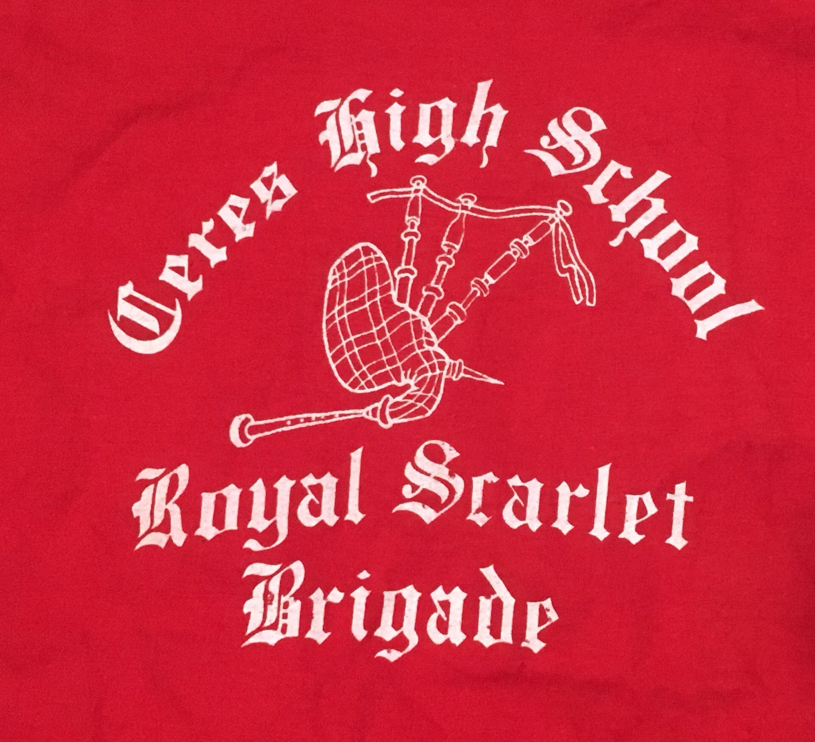 Vintage Ceres High School Royal Scarlet Brgade T Shirt Bagpipes 80s 1980s Size L