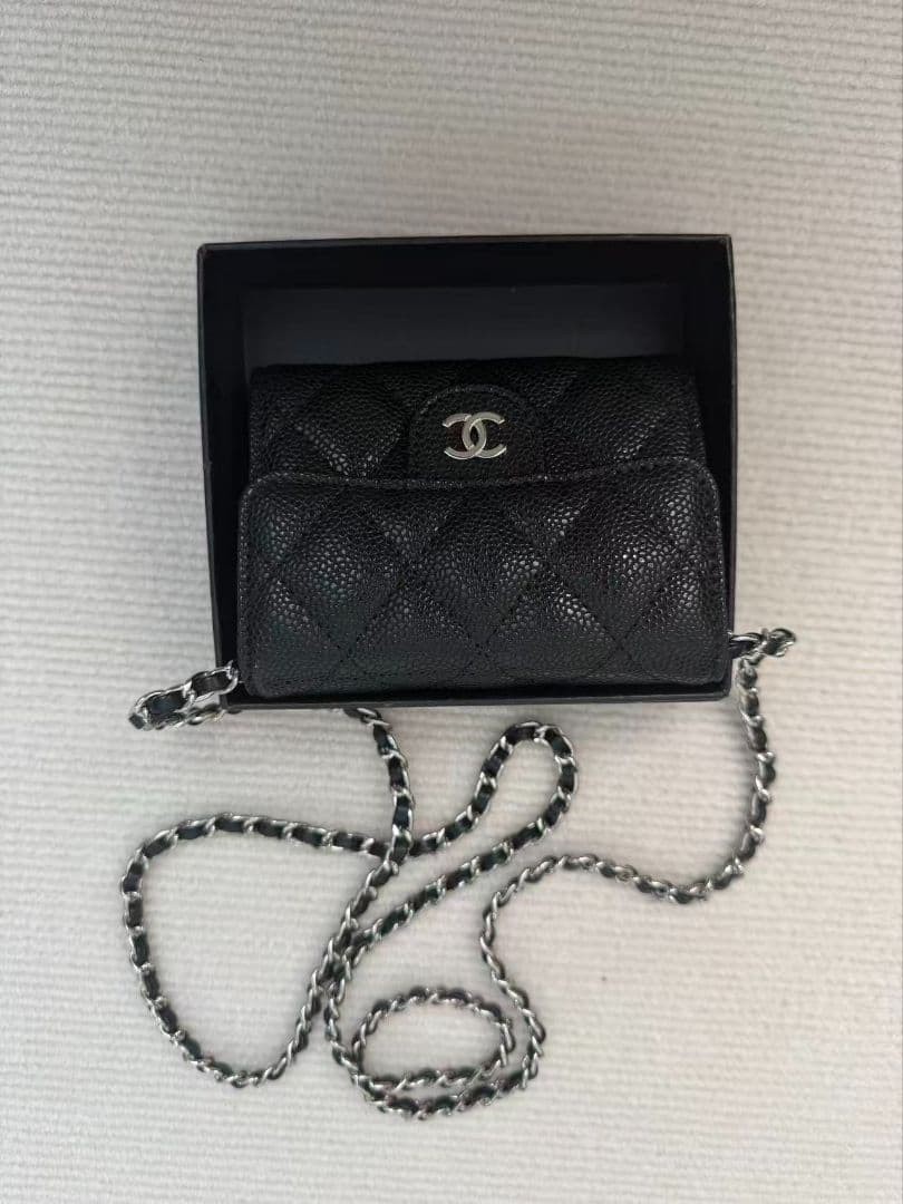 Chanel Matelass Chain Wallet Coin Case Card Case Black