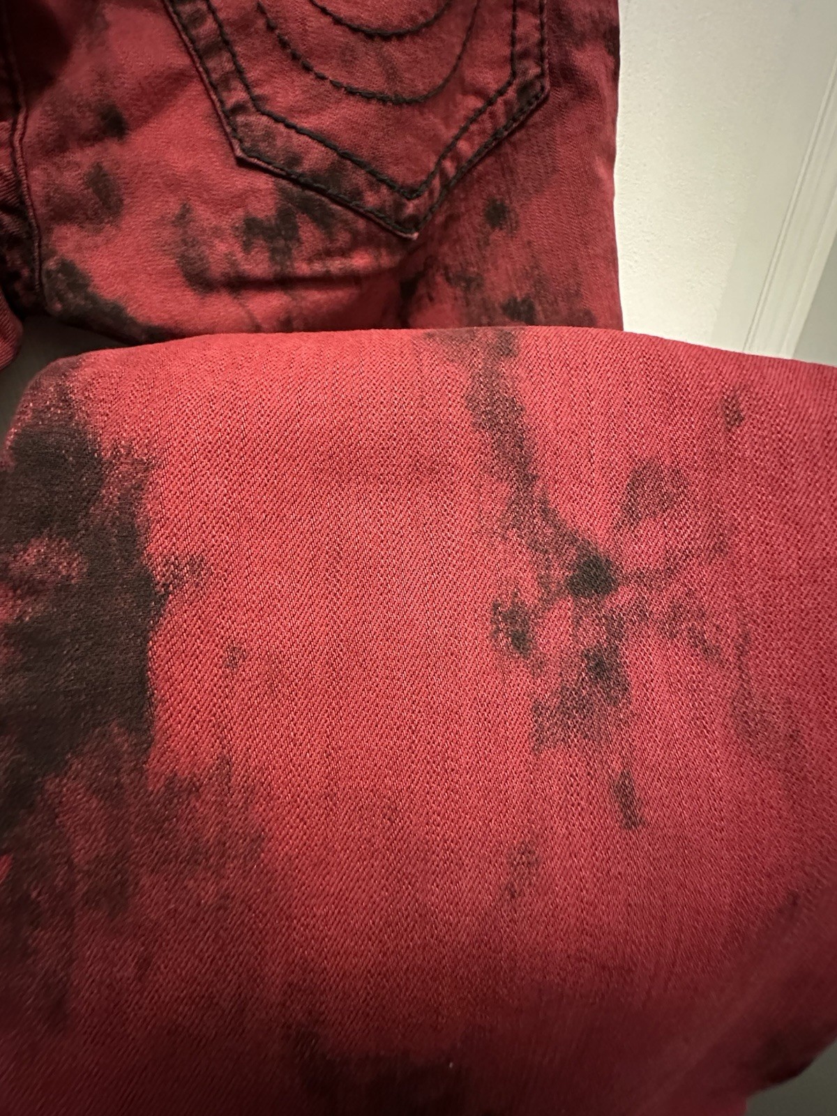 True Religion Jeans Mens 31 Red Black Acid Tie-Dye Wash Straight Pants