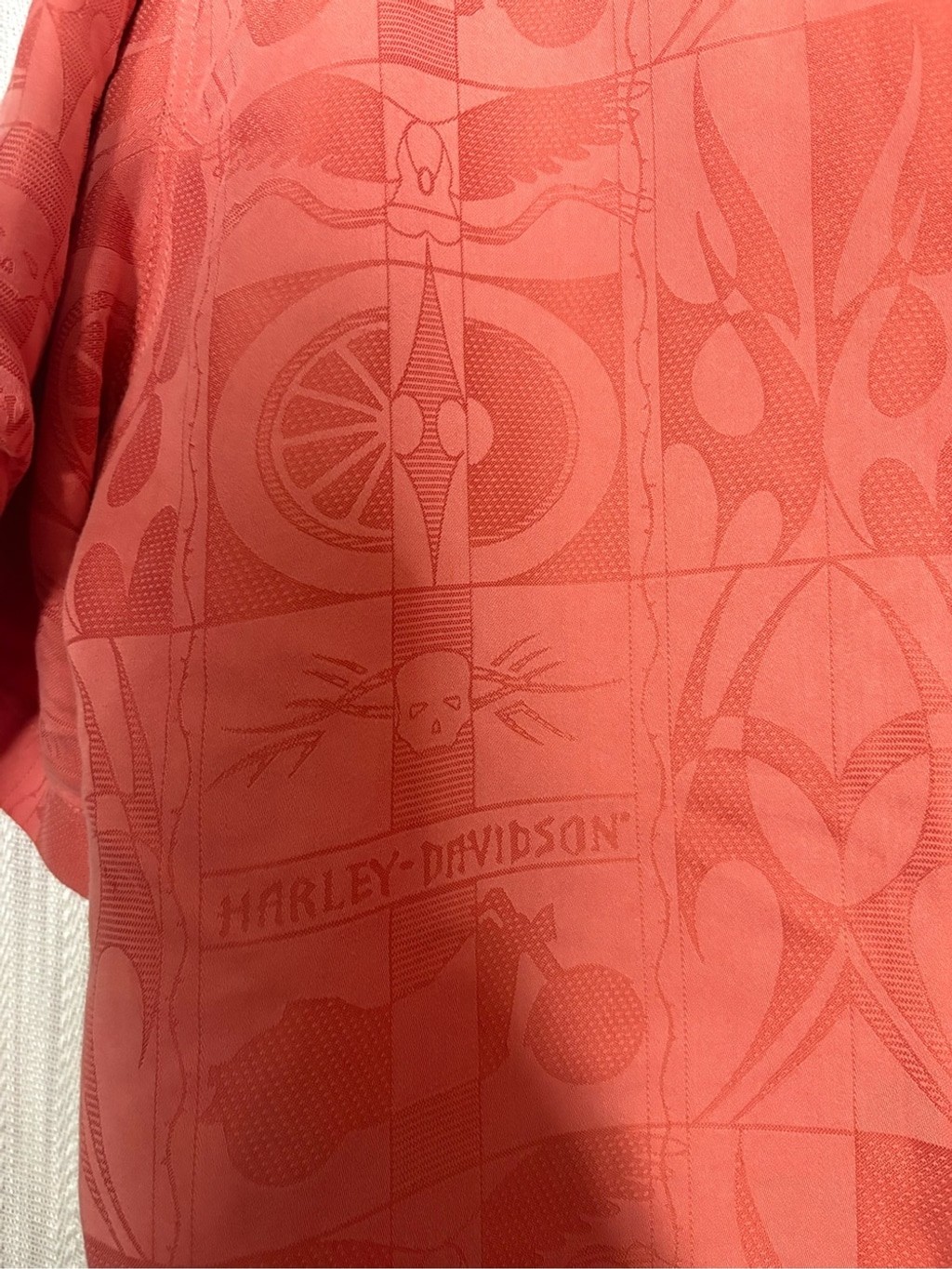 Harley Davidson jacquard button-up shirt features an all-over tonal pattern