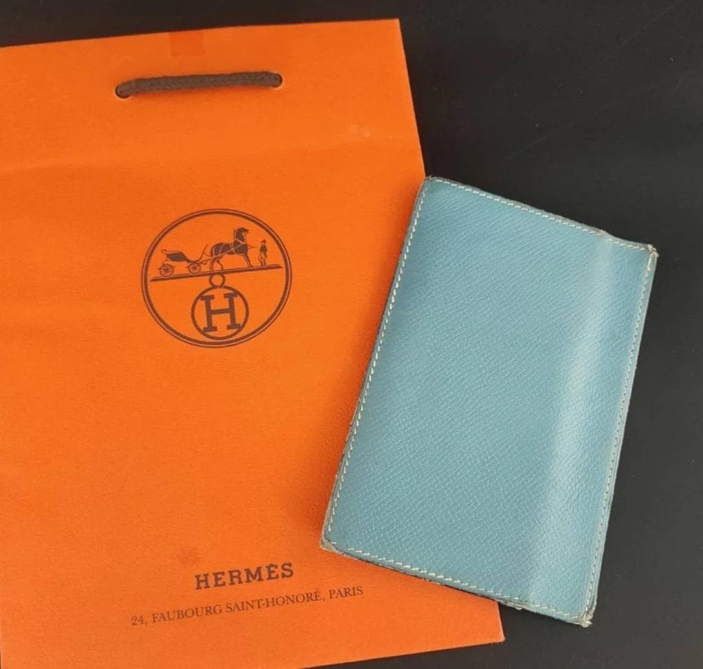 Hermes Leather Card Case Blue Jean 12.8×8.3cm