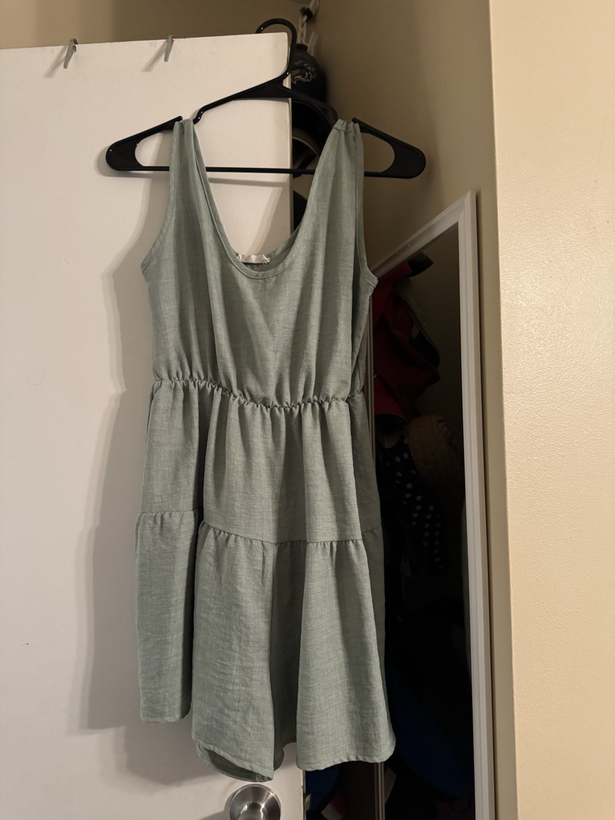 Women’s Green Solid Terry Romper One-Piece Scoop Neck Sleeveless Size S Regular