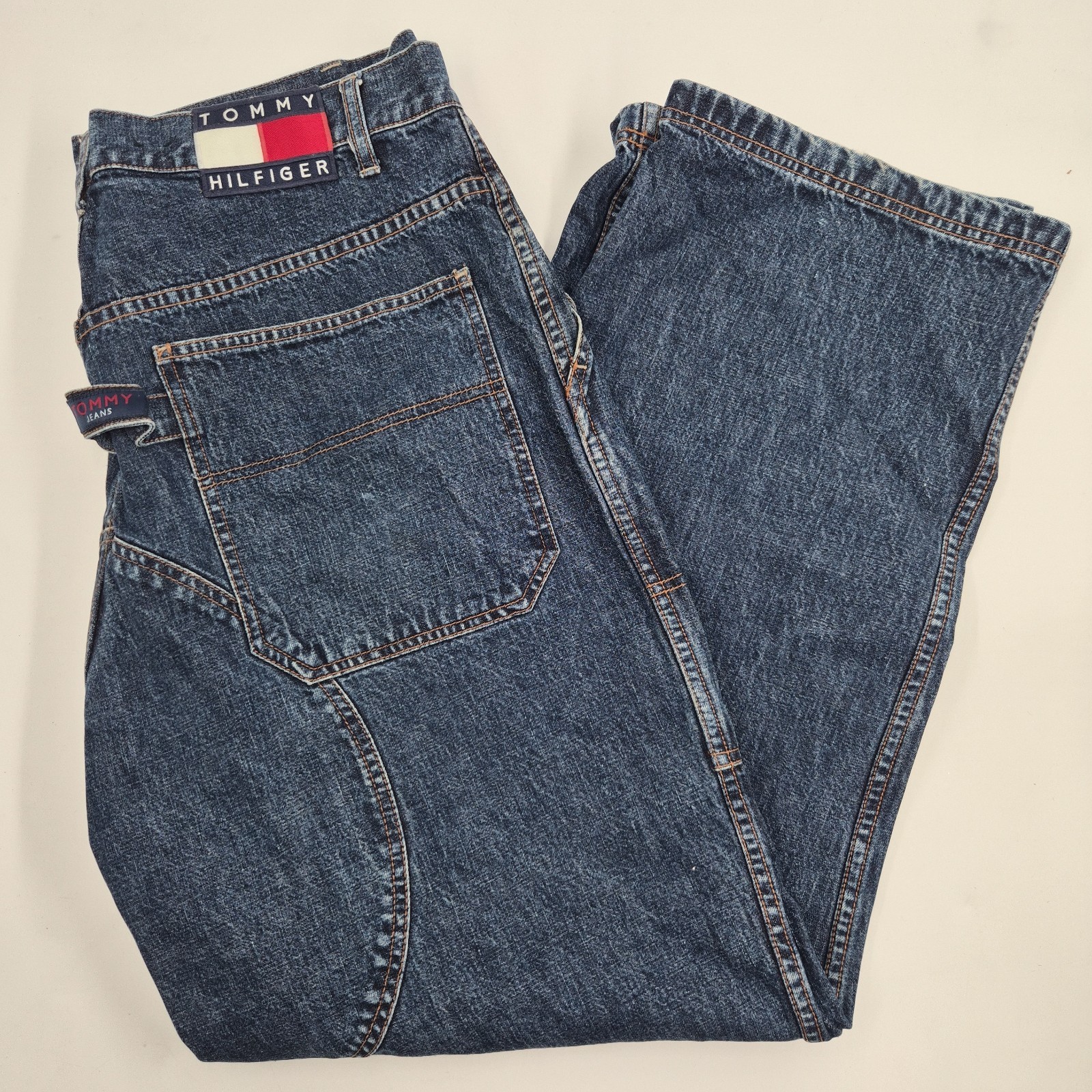 Vintage Tommy Hilfiger Jeans Mens 36×32 Carpenter Big Flag Hammer Loop Baggy Y2K
