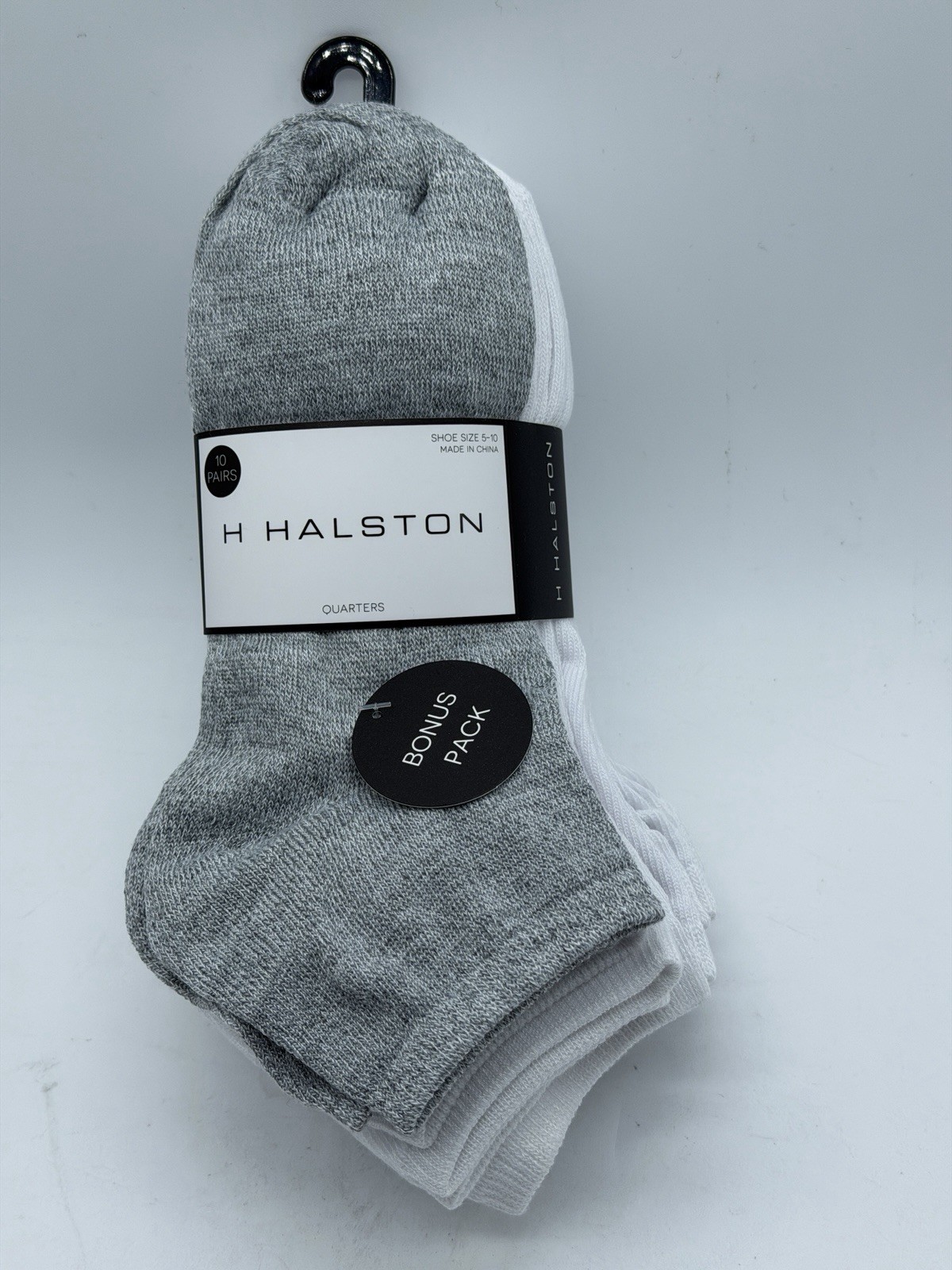 NEW 10 PAIRS PACK HALSTON WOMEN QUARTERS CUT SOCKS WHITE /GREY SIZE 5-10