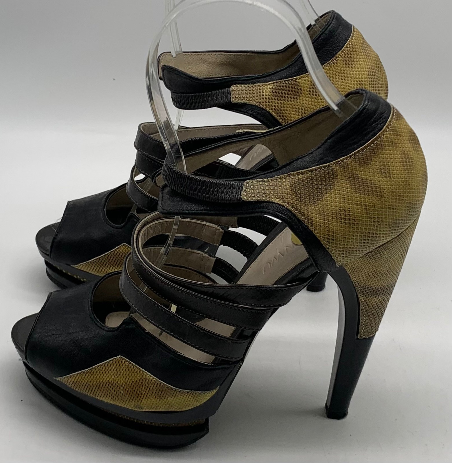 Jason Wu Womens Black Brown Yellow Leather Strappy Peep Toe Platform Pumps sz 38