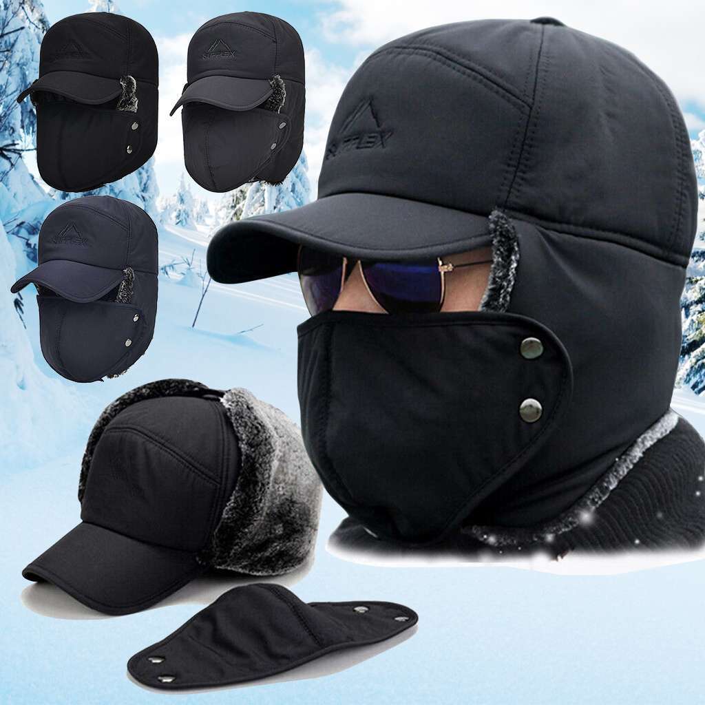 Men Winter Ear Flap Trapper Hat Face Mask Fur Aviator Thermal Warm Snow Ski Cap