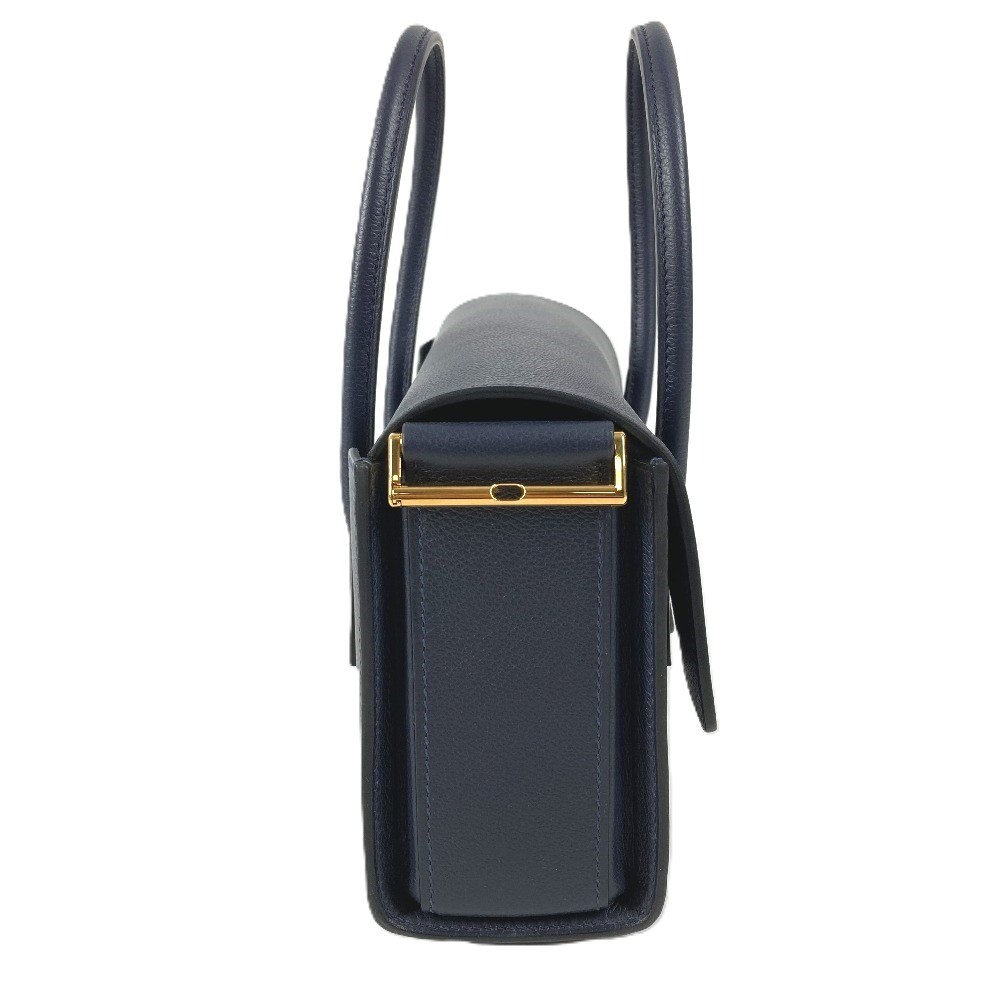 Hermes New Drag 22 Handbag Shoulder Bag 8.7in Evercolor Leather Navy Z Stamp 99