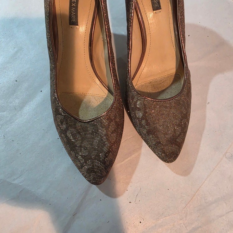 Alex Marie Womens Sz 6M Copper Bronze Glitter Pointed Toe Pumps 2.25in Heel