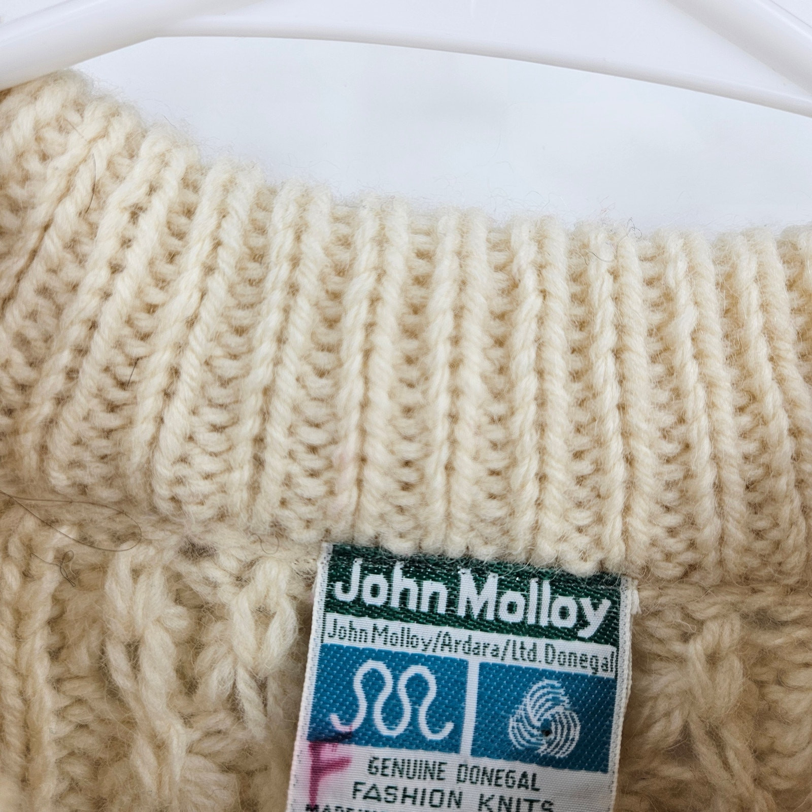 John Molloy Irish Fisherman Men’s Sweater Cream New Wool Donegal Cable Knit Sz S