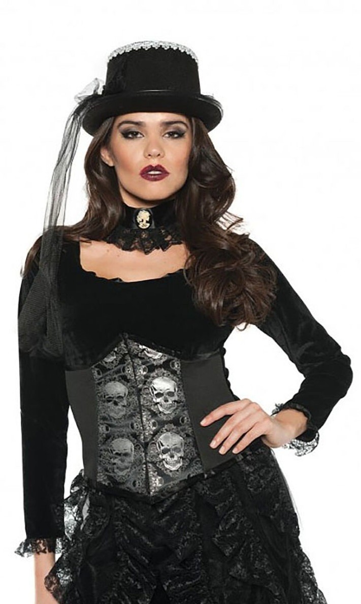 Black Lace & stain Skeleton Choker Cameo Brooch necklace Victorian Gothic