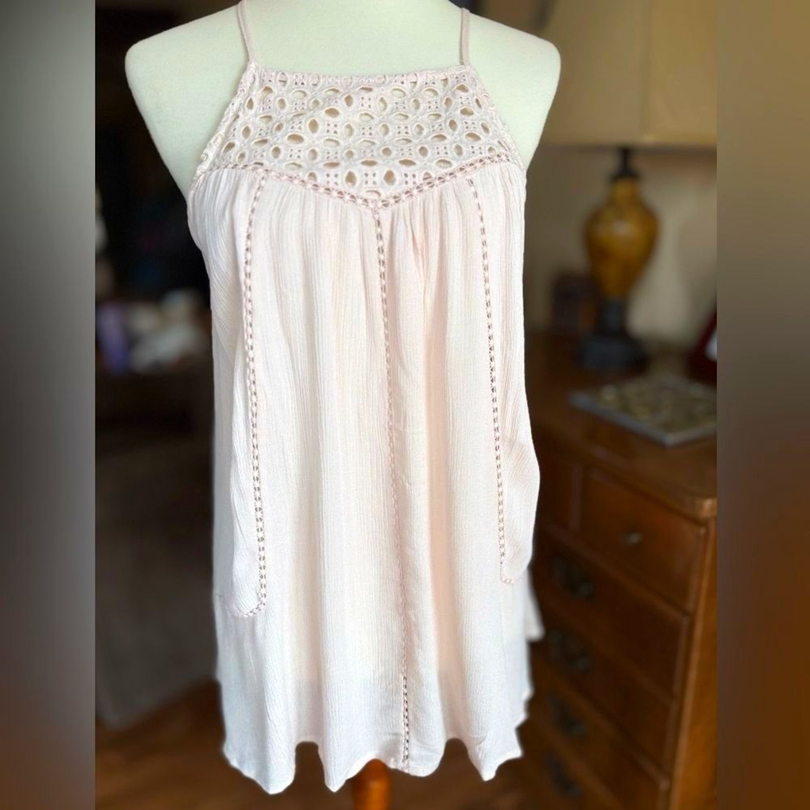 NWT Doe & Rae Blush Pink Crochet Detail Cami Top sz LG