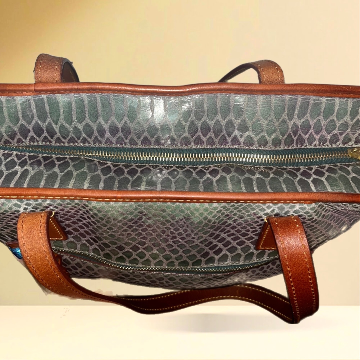 Dooney & Bourke Green Snake Embossed Leather Tote