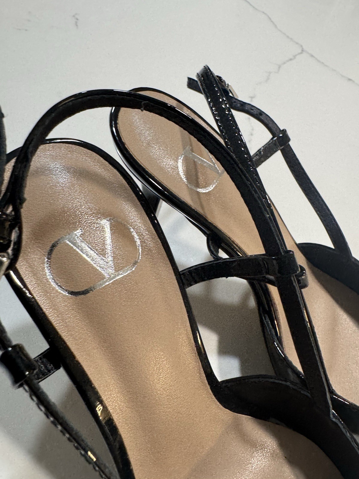Valentino Black Leather Slingback Stiletto Pointed Toe Women’s Heels Logo Accent