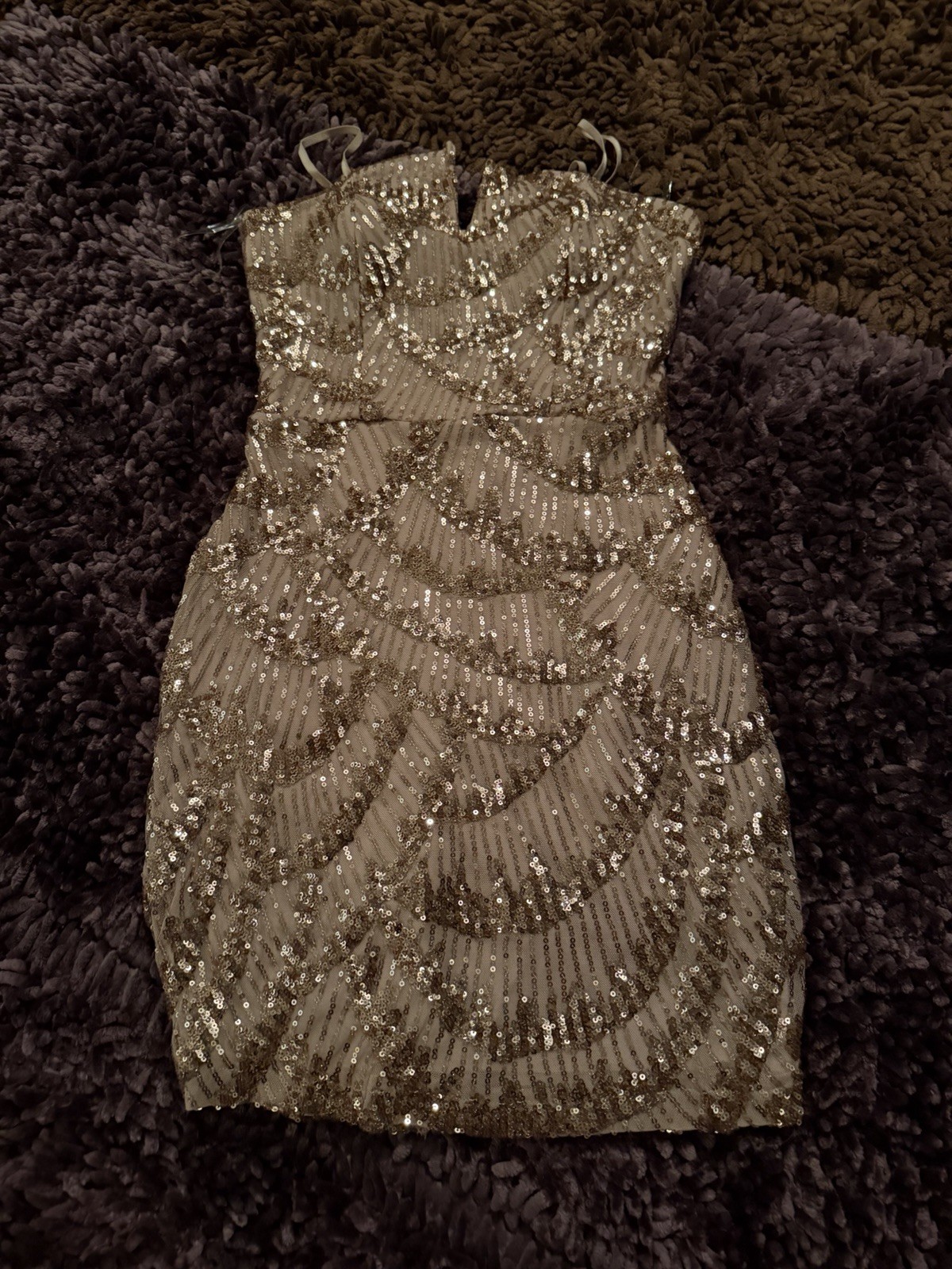 Emerald Sundae Gold Sequin Bodycon Mini Dress S Sweetheart Strappy Lined Zip