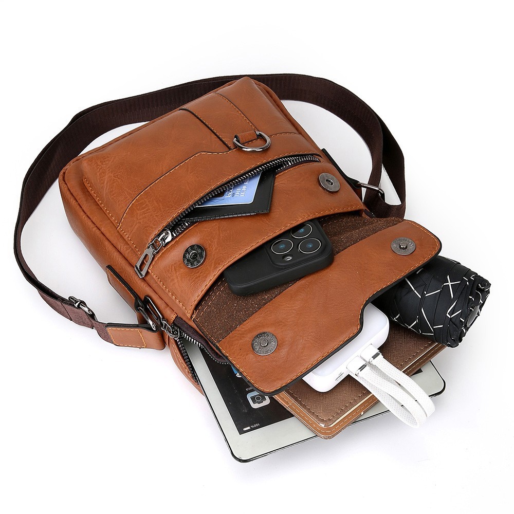 Men’s Shoulder Messenger Bag Business PU Leather 8″ Handbag Outdoor Sport Bag