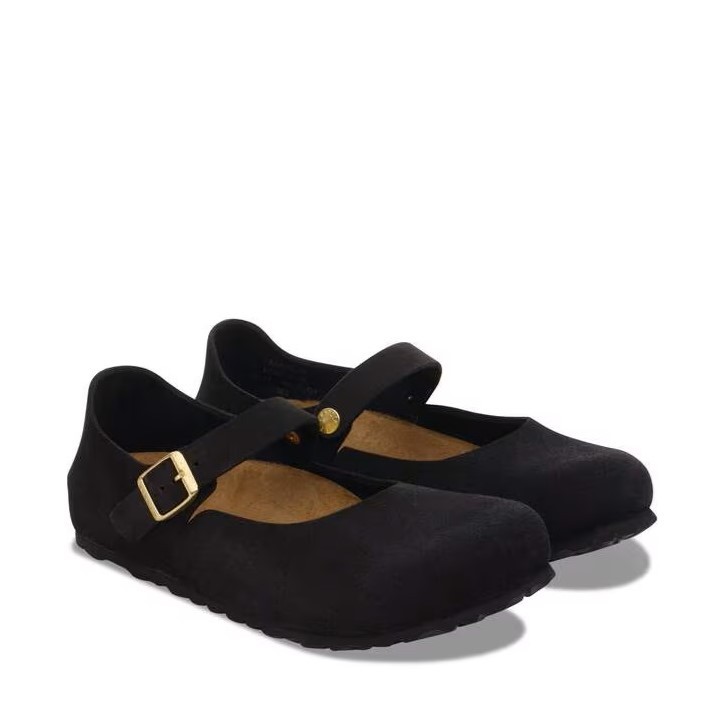 BIRKENSTOCK MANTOVA BLACK MEDIUM/NARROW WIDTH SUEDE MARY JANE BUCKLE SHOES