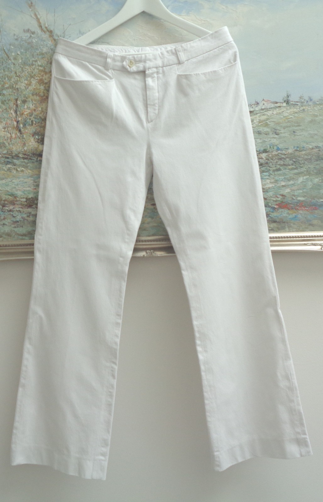 JOSEPH White Tailored Subtle Flare Gabardine Stretch Trousers 42 Fit UK12- 14