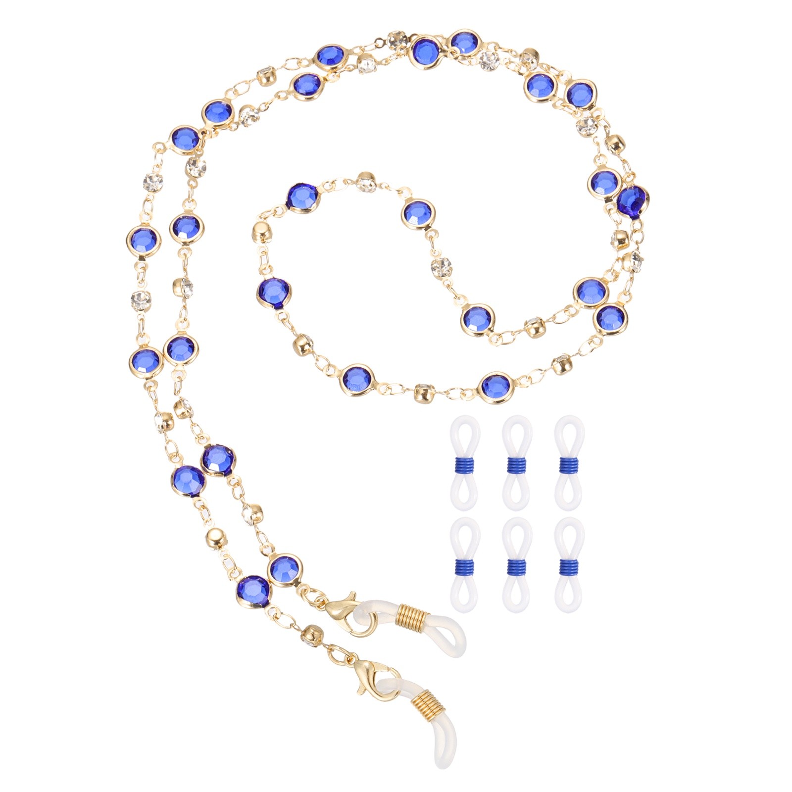 Glasses Chain, 75cm Rhinestones Eyeglasses Strap with 6 End for Women, Dark Blue