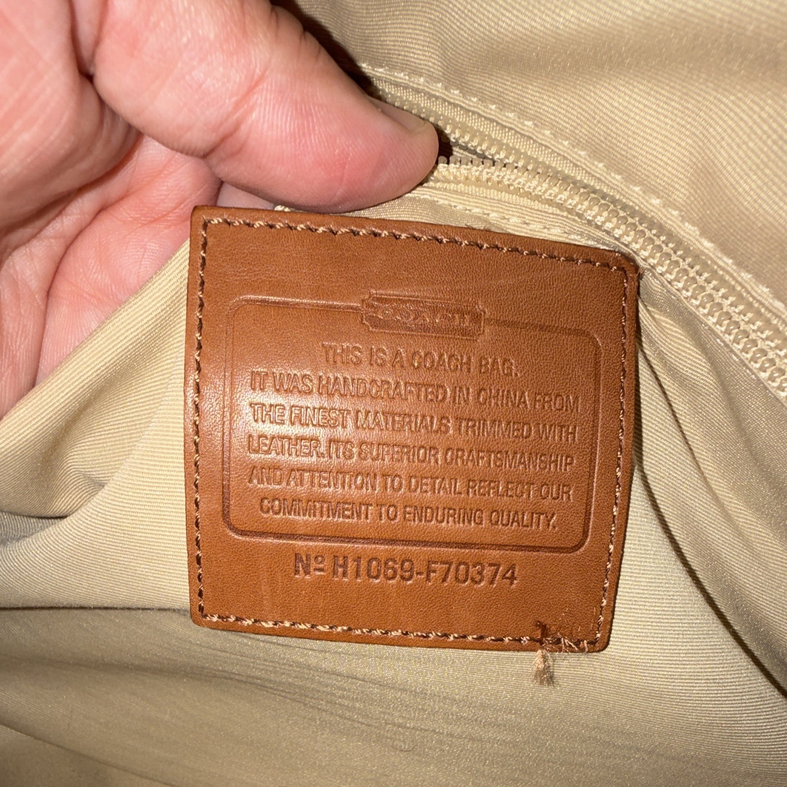 Coach Tan Zip Briefcase/Document Case w/ Shoulder Strap, Lined Inner Pockets