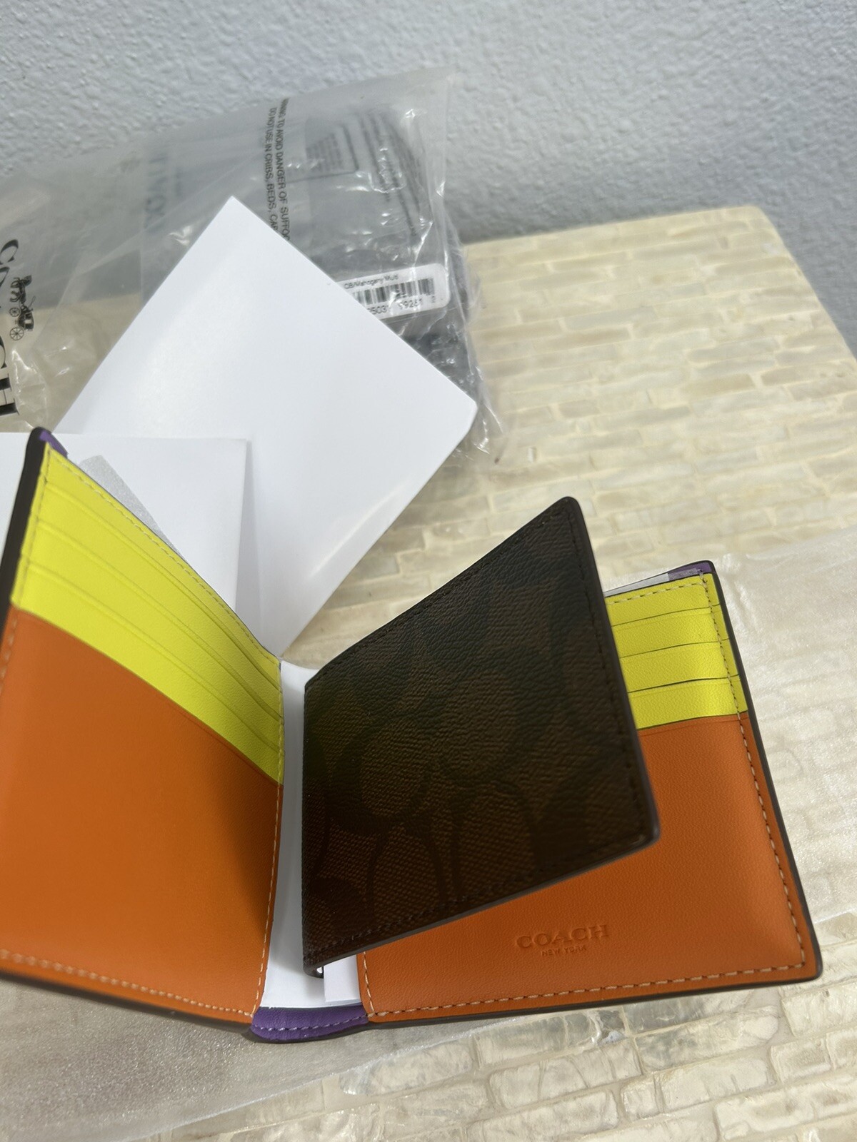 Coach Neon 3 In 1 Wallet In Colorblock Signature Canvas Mahogany Multi