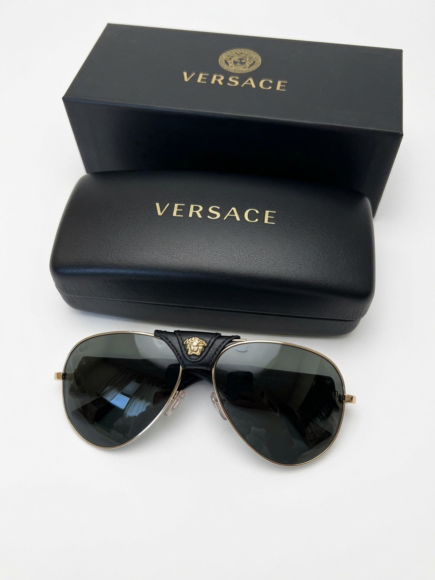 Versace sunglasses VE2150-Q (gold/black aviators with leather Medusa bridge)