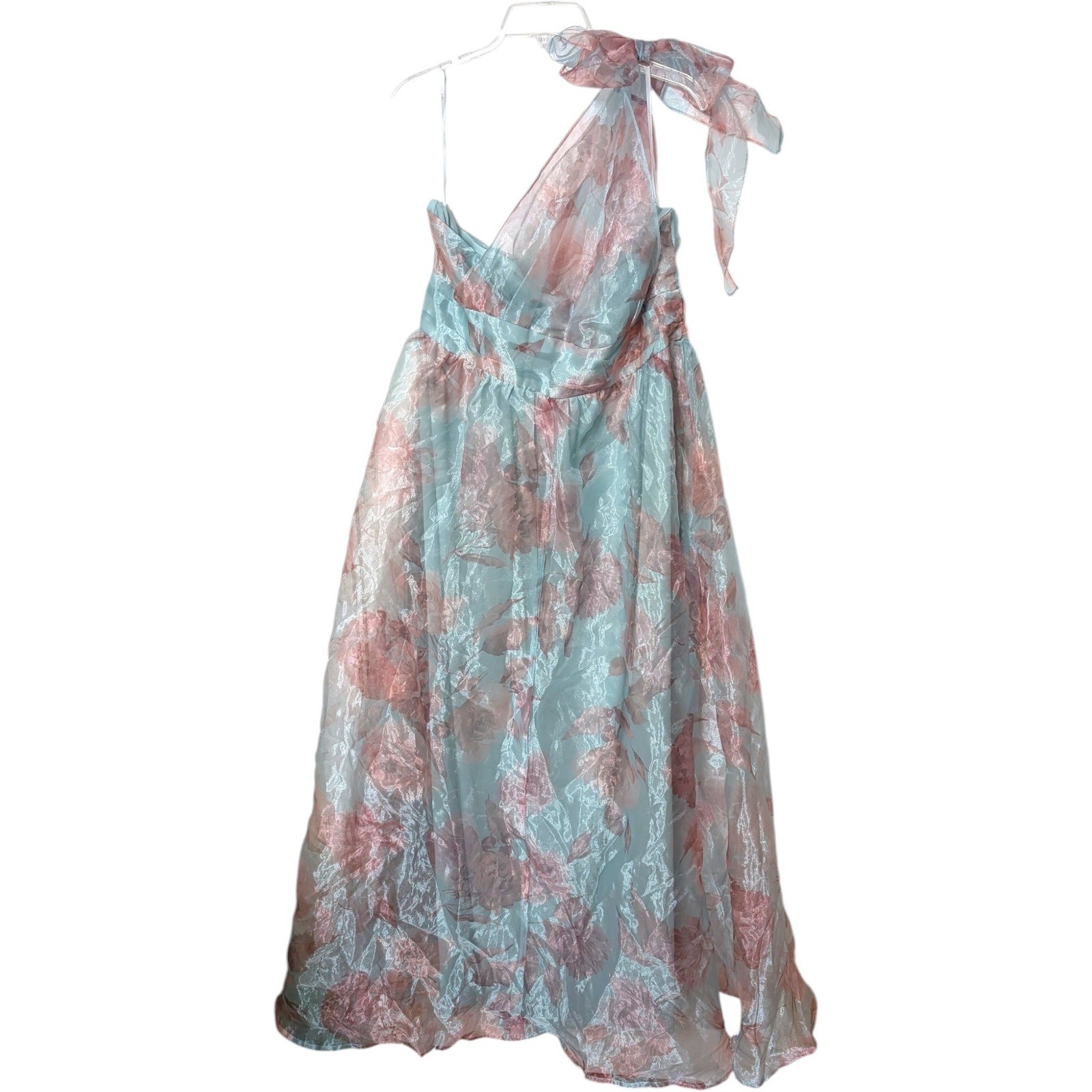 Lulus Dramatically Lovely Light Blue Floral Organza One Shoulder Maxi Dress 1X