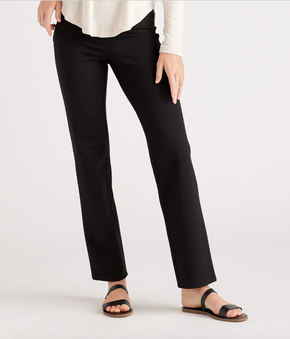 Quince Women’s Black Ultra-Stretch Ponte Pants Straight Leg sz S Petite 28″ NWT