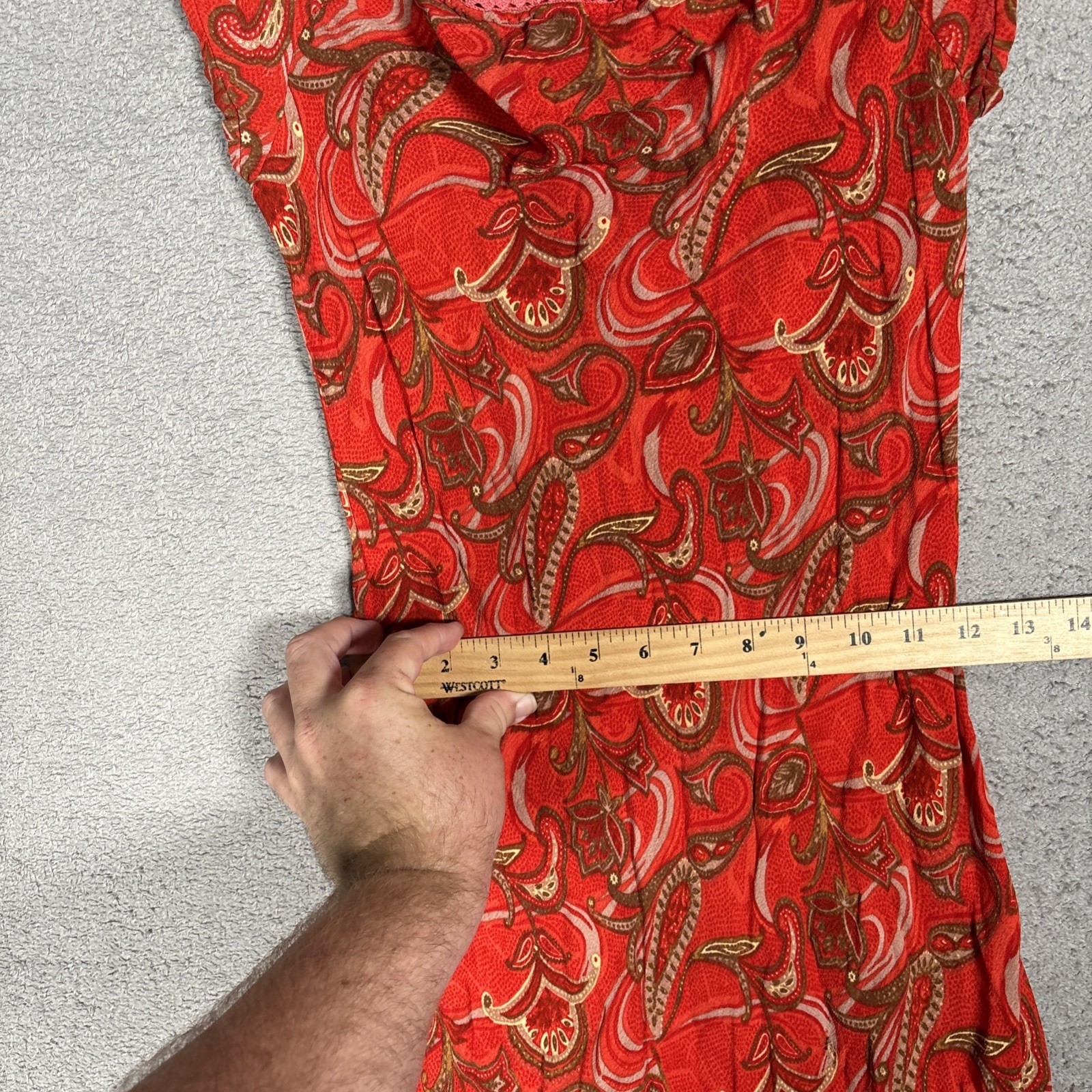 Rampage Vintage 90s Red Paisley Rayon Midi Dress Square Neck Ruffle Hem Fits XS