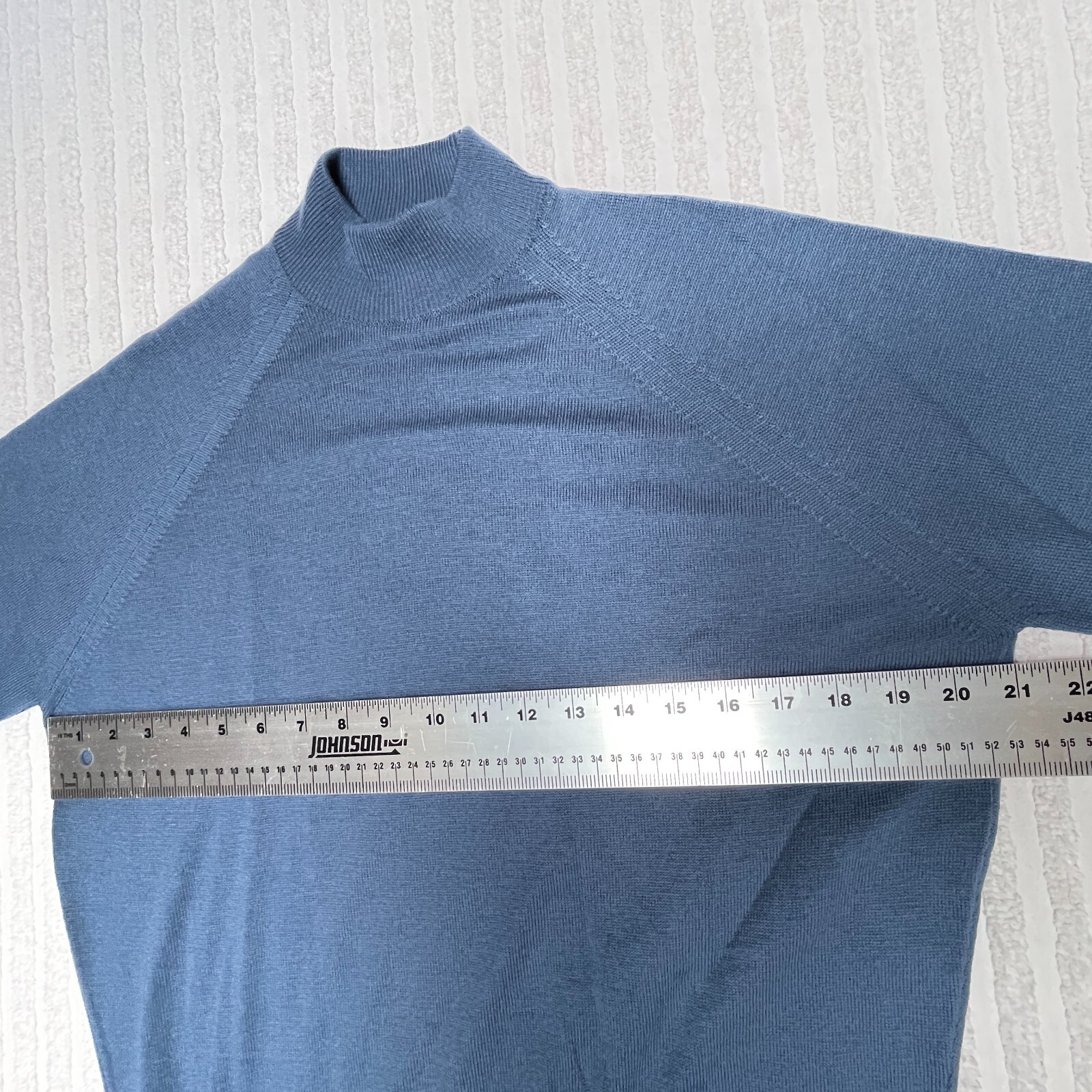 New Woolmark Men’s Size 42″/107cm Blue Mock Neck Pullover Knit Sweater Lambswool