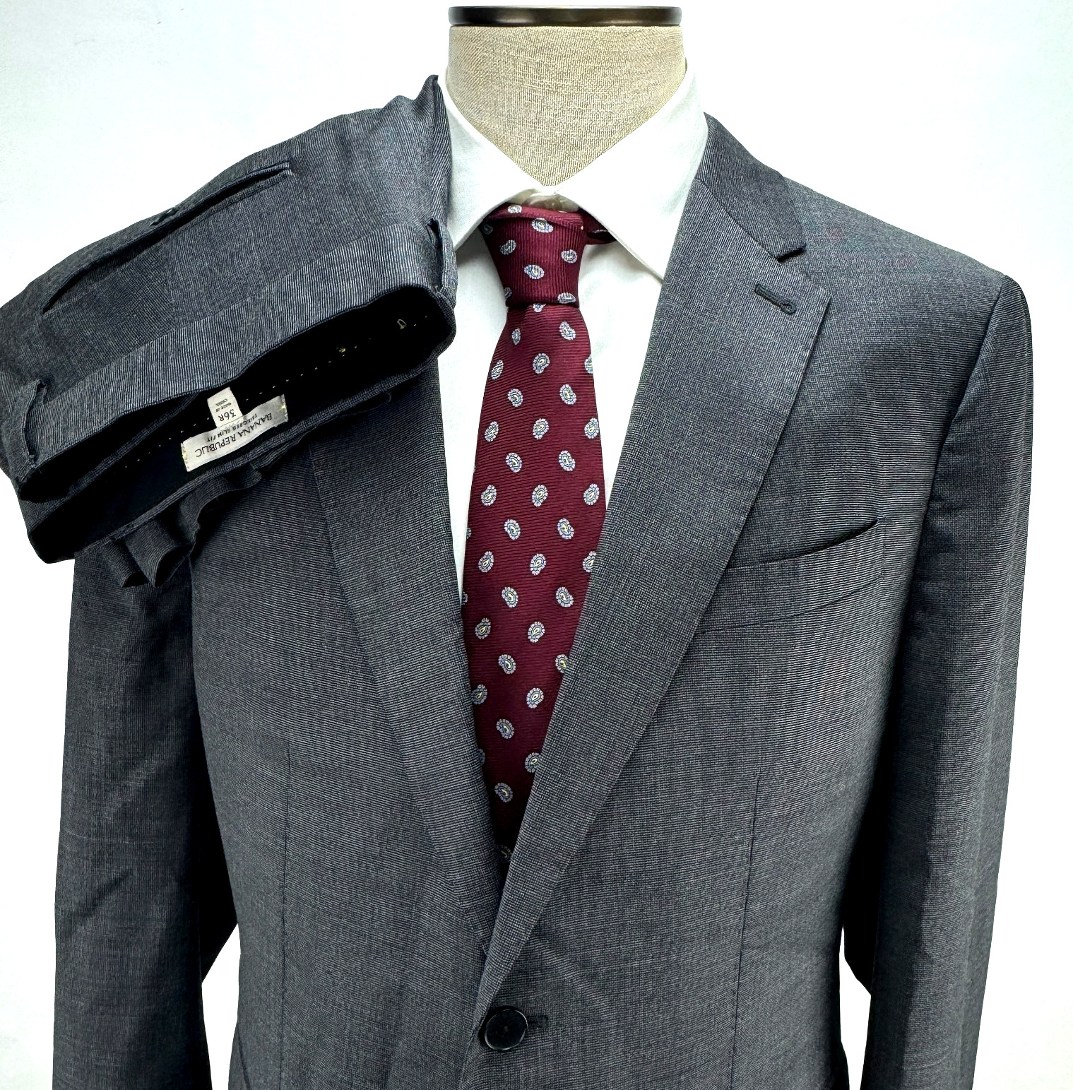 Banana Republic Reda Flexo Suit 44R Tailored Slim Fit Gray Nailhead 38×32 Pants