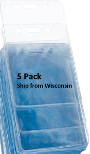 5 ID Badge Card Holder VERTICAL Clear Vinyl Zip Lock Waterproof