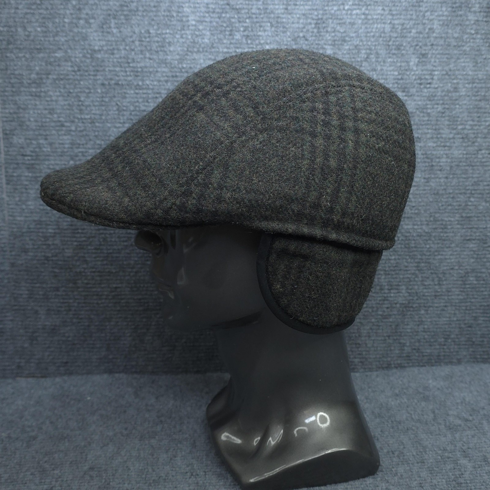 Flat Cap Ivy Hat Mens One Size Green Plaid Wool Blend Ear Flap Lined Winter