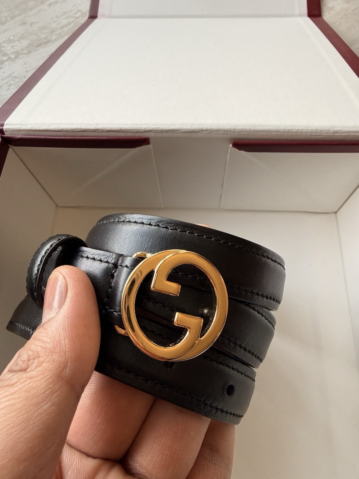 Gucci GG Marmont Black Leather Belt Gold Buckle Size 80/32 Never Worn w/ Box