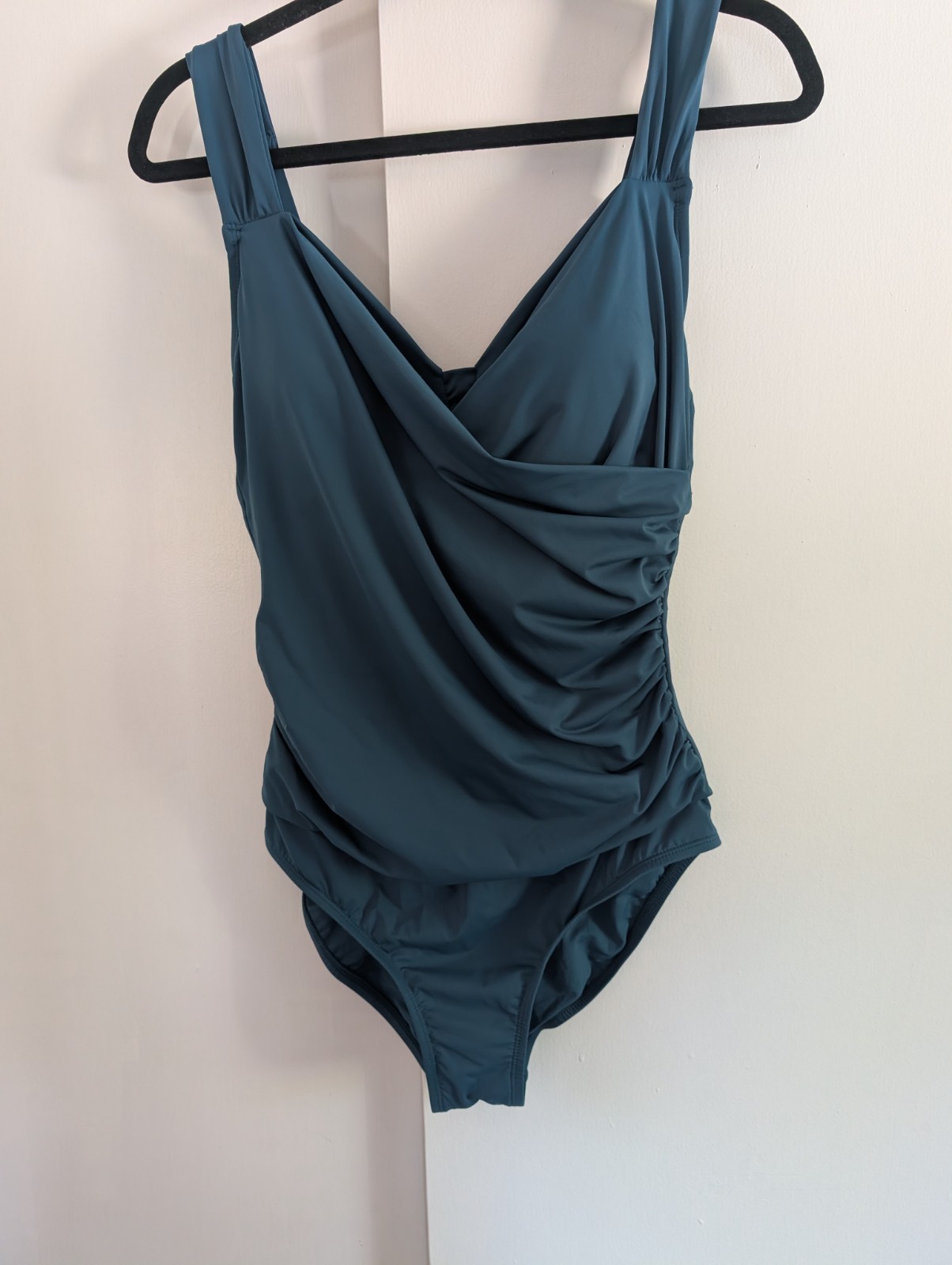 Jantzen Teal Surplice One Piece Swimsuit Adjustable Wide Straps Size 10 Depths