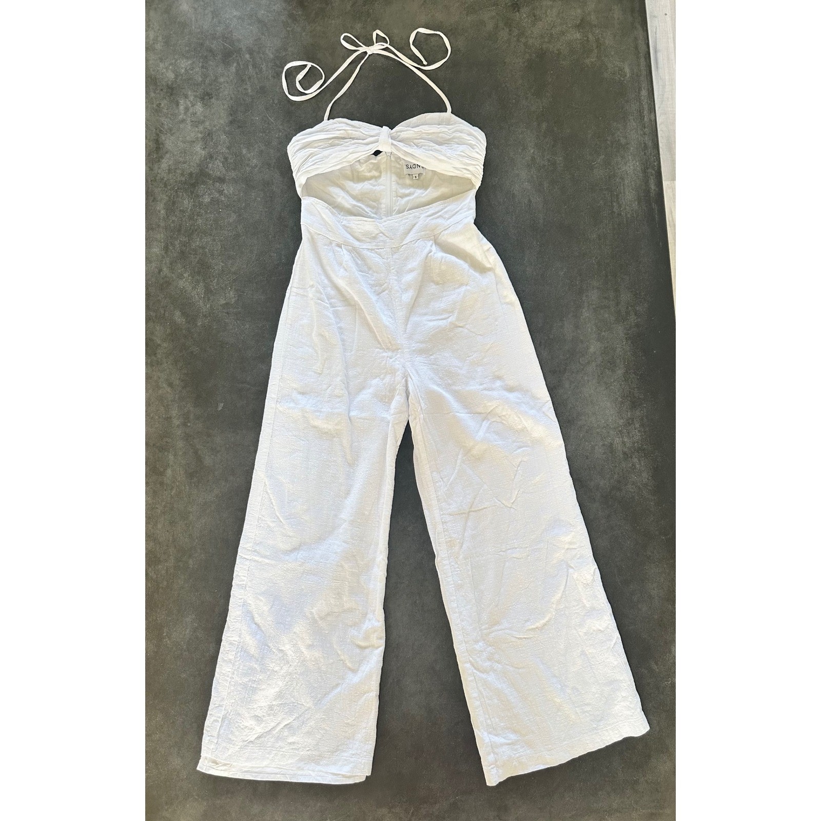SNDYS White Cotton Halter Cutout Wide Leg Jumpsuit Small Summer Resort Wear