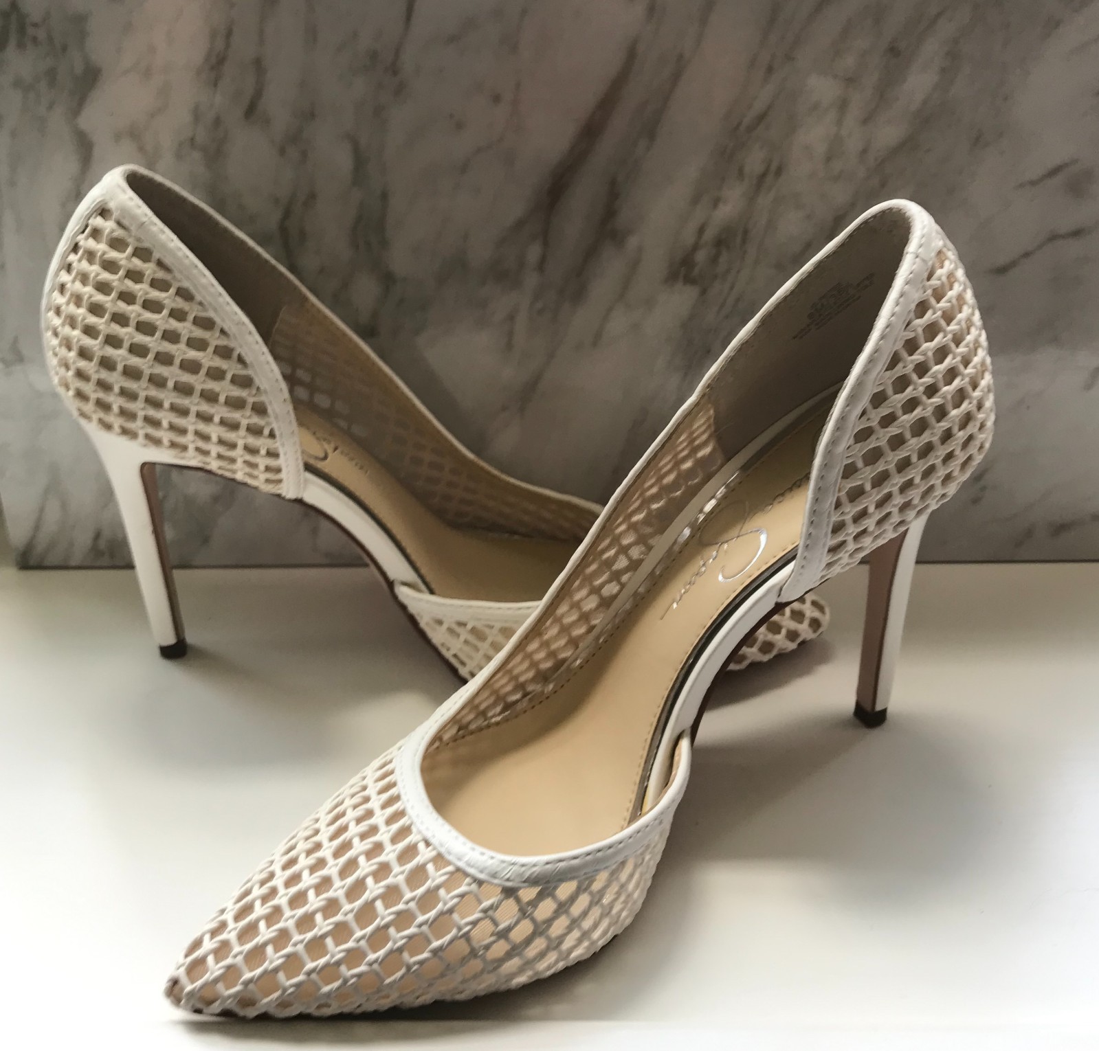 Jessica Simpson Size 8 Ivory White Mesh Net Pointed Toe D’Orsay Stiletto Pumps H