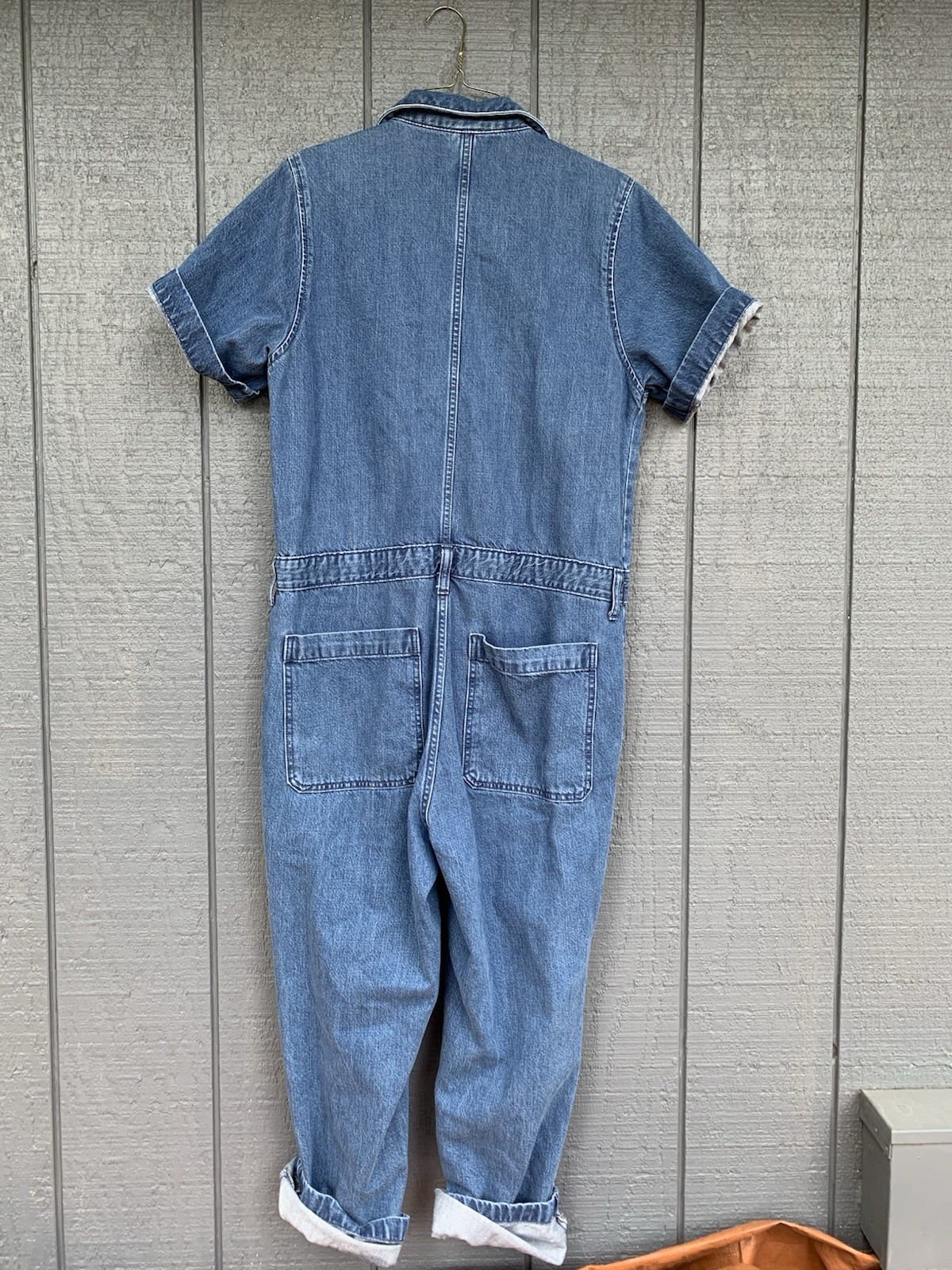 Everlane Women’s Supersoft Denim Jean Coverall Zip Front Short Sleeve Blue