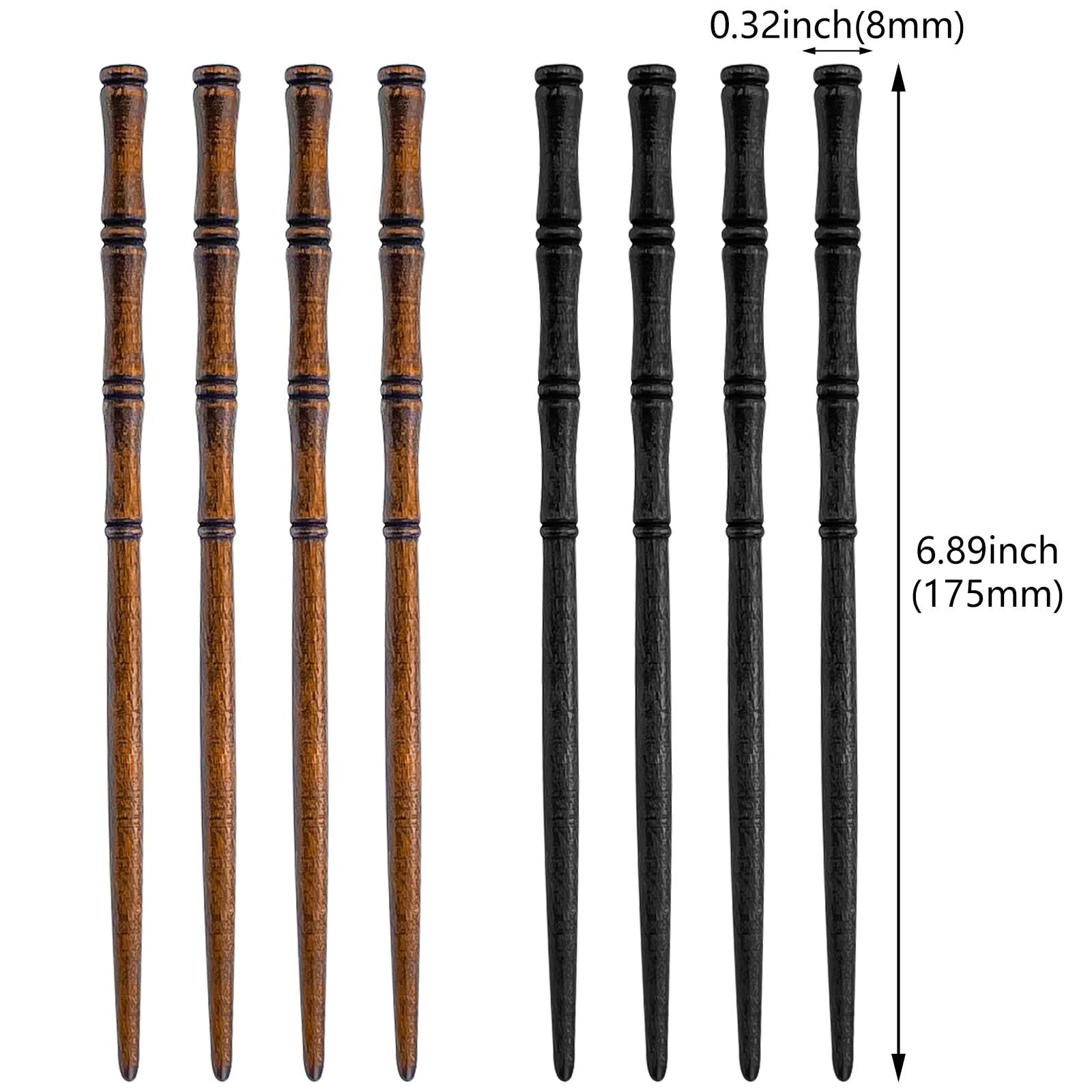 12 Pcs Vintage Wood Hair Sticks Bamboo 1 Count (Pack of 12), Black+Brown