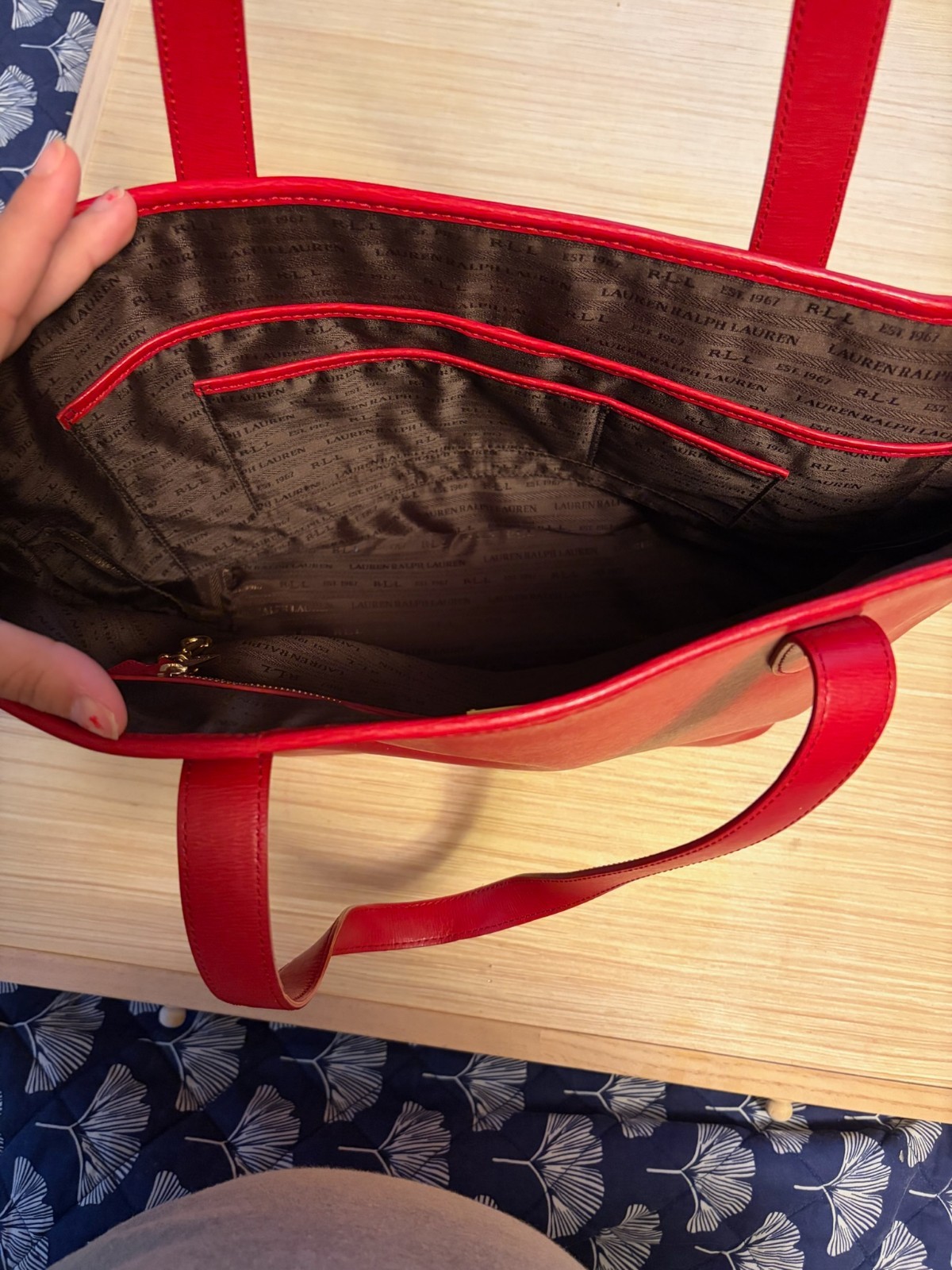 Lauren Ralph Lauren Red Tote Bag Tassel Shoulder Handbag