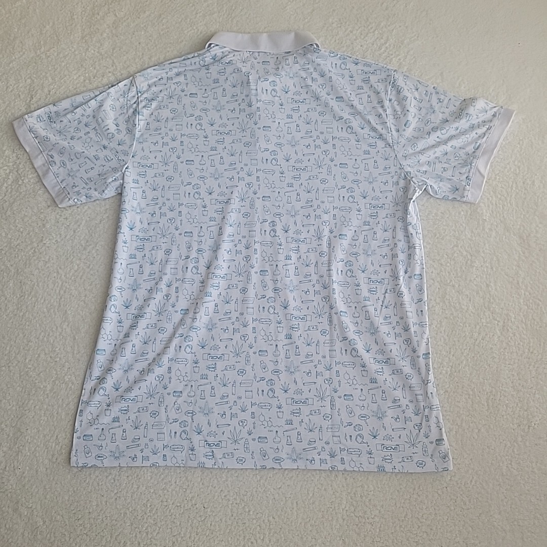 ROVE GOLF Men’s XXL White w/ Cannabis Theme Beaker Pipe Molecules Polo Shirt