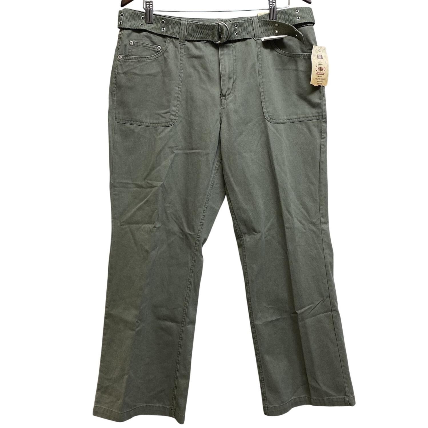 Faded Glory Chino Pants Womens 18P Green Belted Cotton Straight Leg Gorpcoe