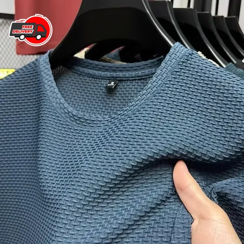 Men’s Short Sleeve Mesh Bamboo Ice Silk T-shirt Casual Versatile Summer Elastic