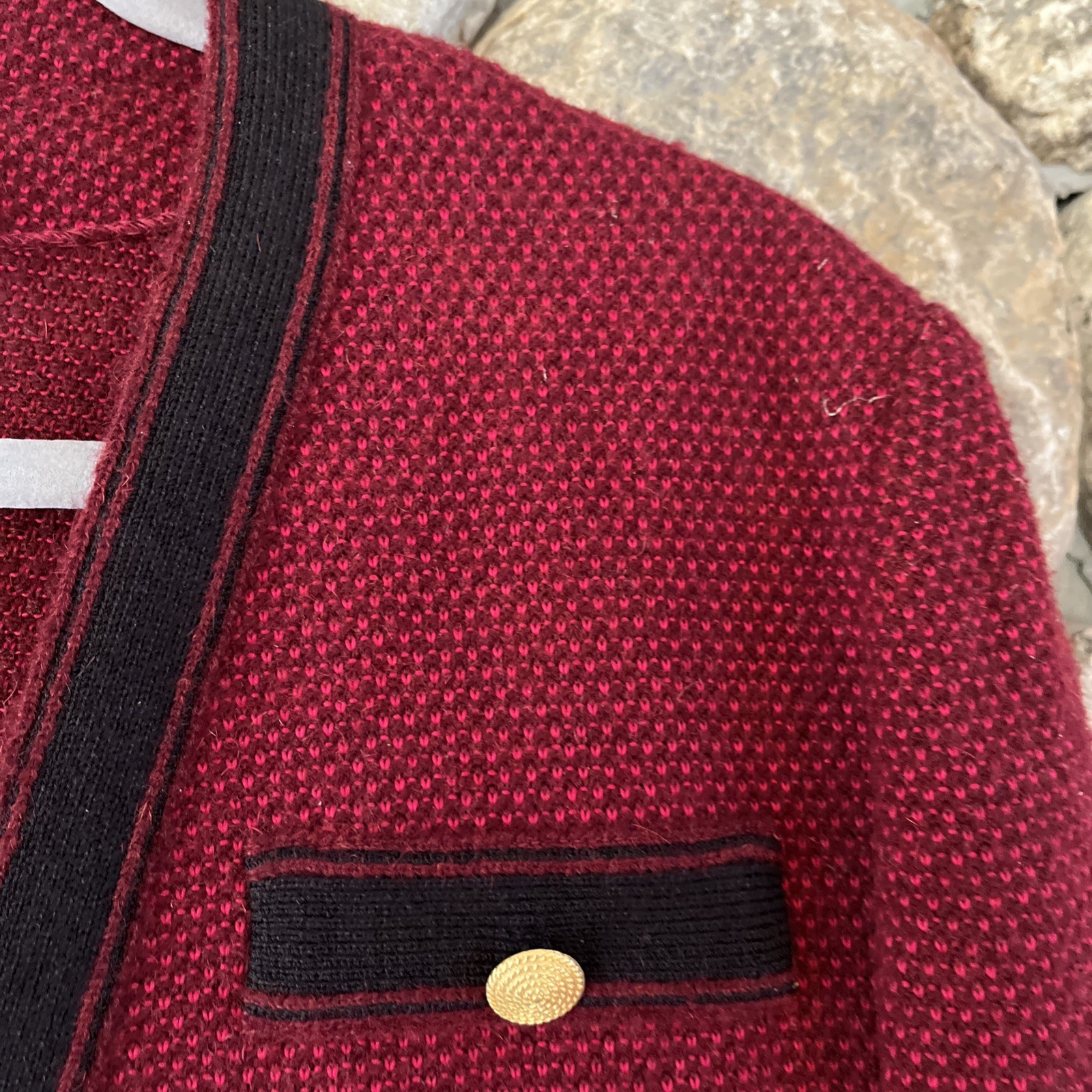 Castleberry Cranberry Red Black Knit Wool Blend Skirt Suit Set Jacket Top 3 Pcs