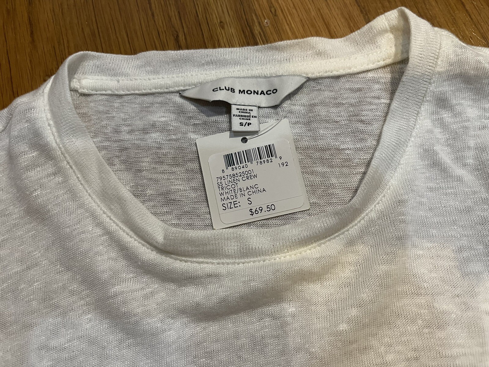 Club Monaco T-Shirt White/blanc Size S Soft Short Sleeve