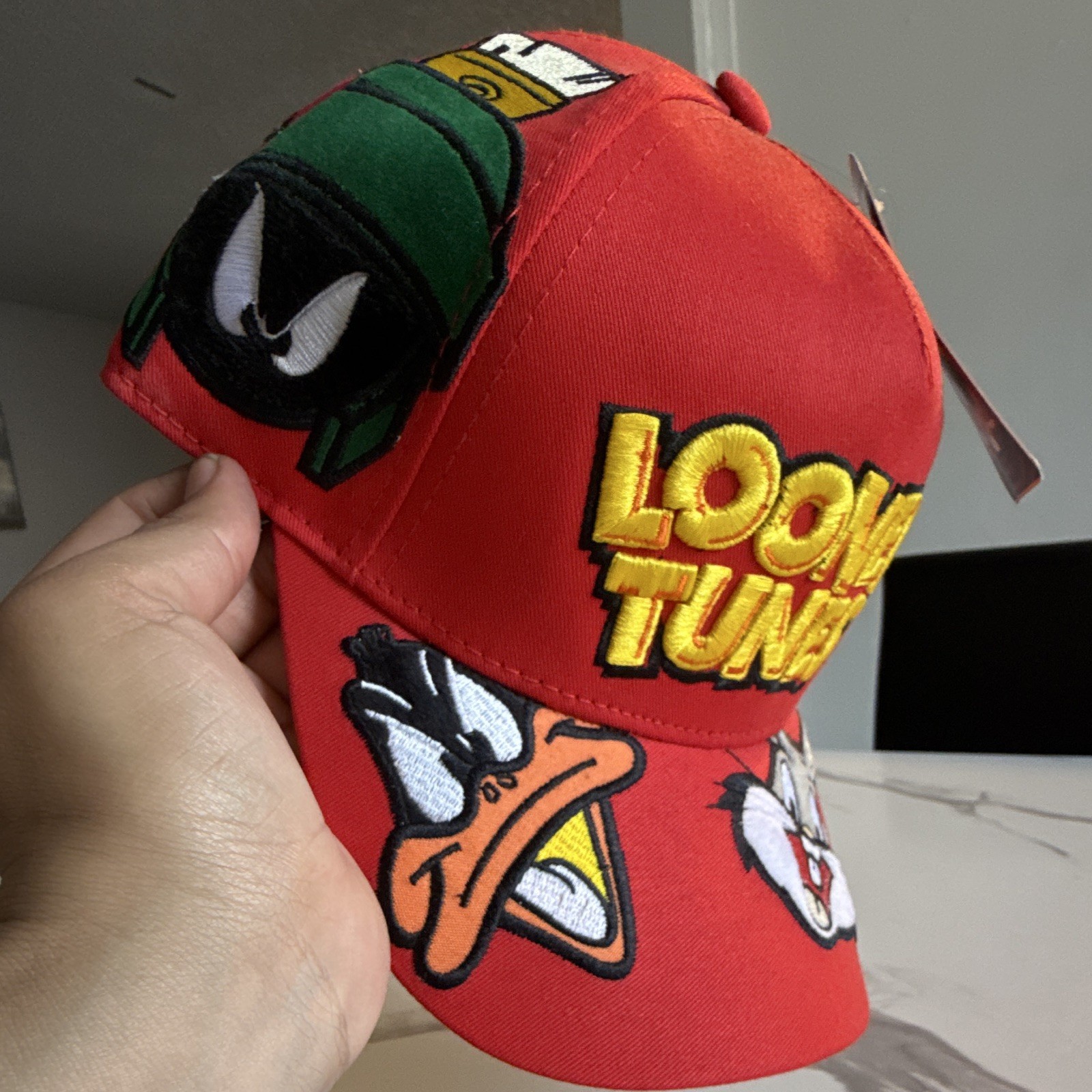 Warner Bros. Gorra Baseball Roja Ajustable Looney Tunes Personajes Bordados