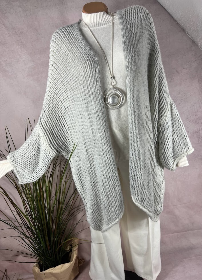Grob Strick Jacke Mantel Cardigan MOHAIR Italy washed out GRAU 40 42 44 46