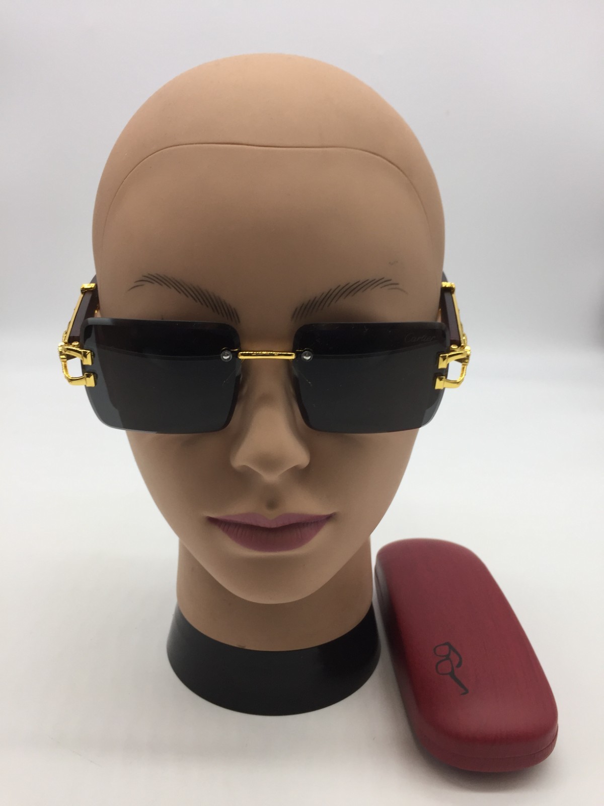 Cartier Rimless Designer Gold/Brown Sunglasses Frame Grey Lens