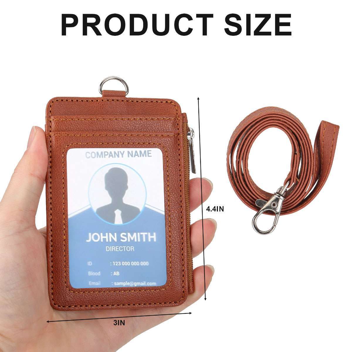 ID Badge Card Holder PU Leather Vertical Clip Neck Strap Lanyard Necklace Case