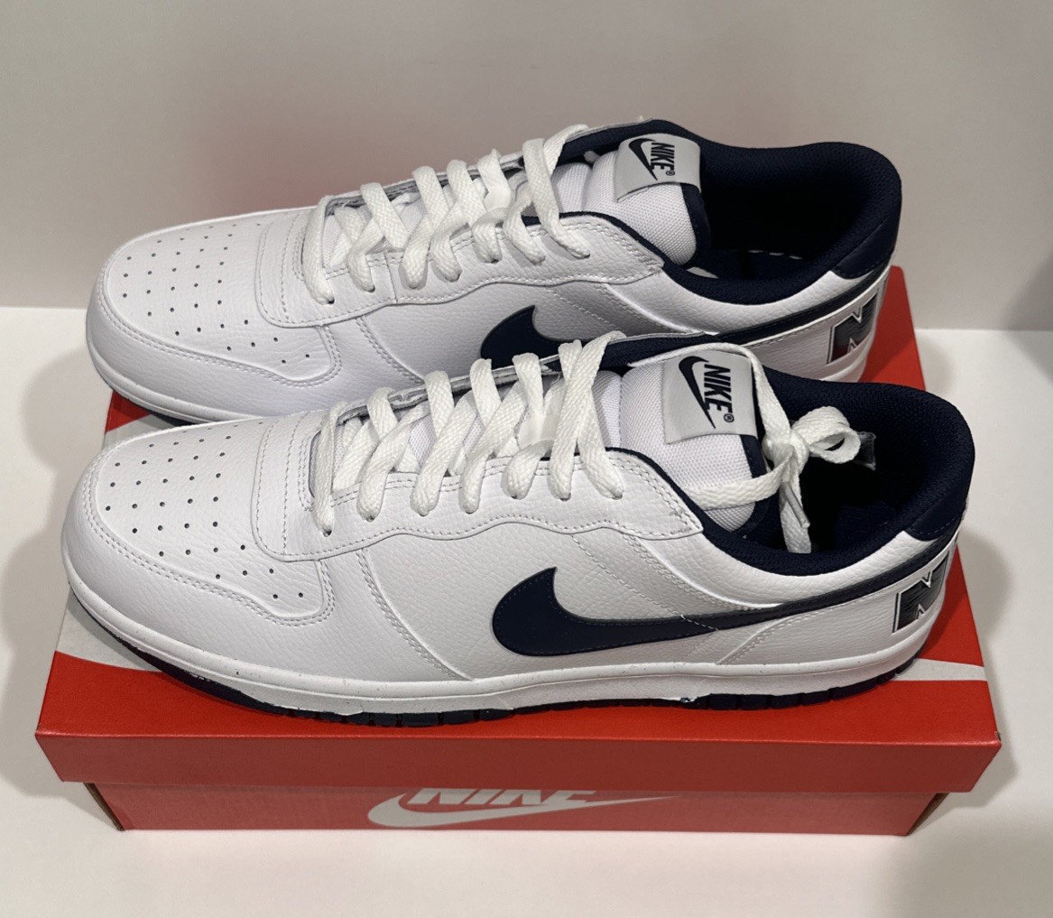 Nike Big Nike Low Shoes Mens Size 13 White Midnight Navy Lifestyle 355152-140