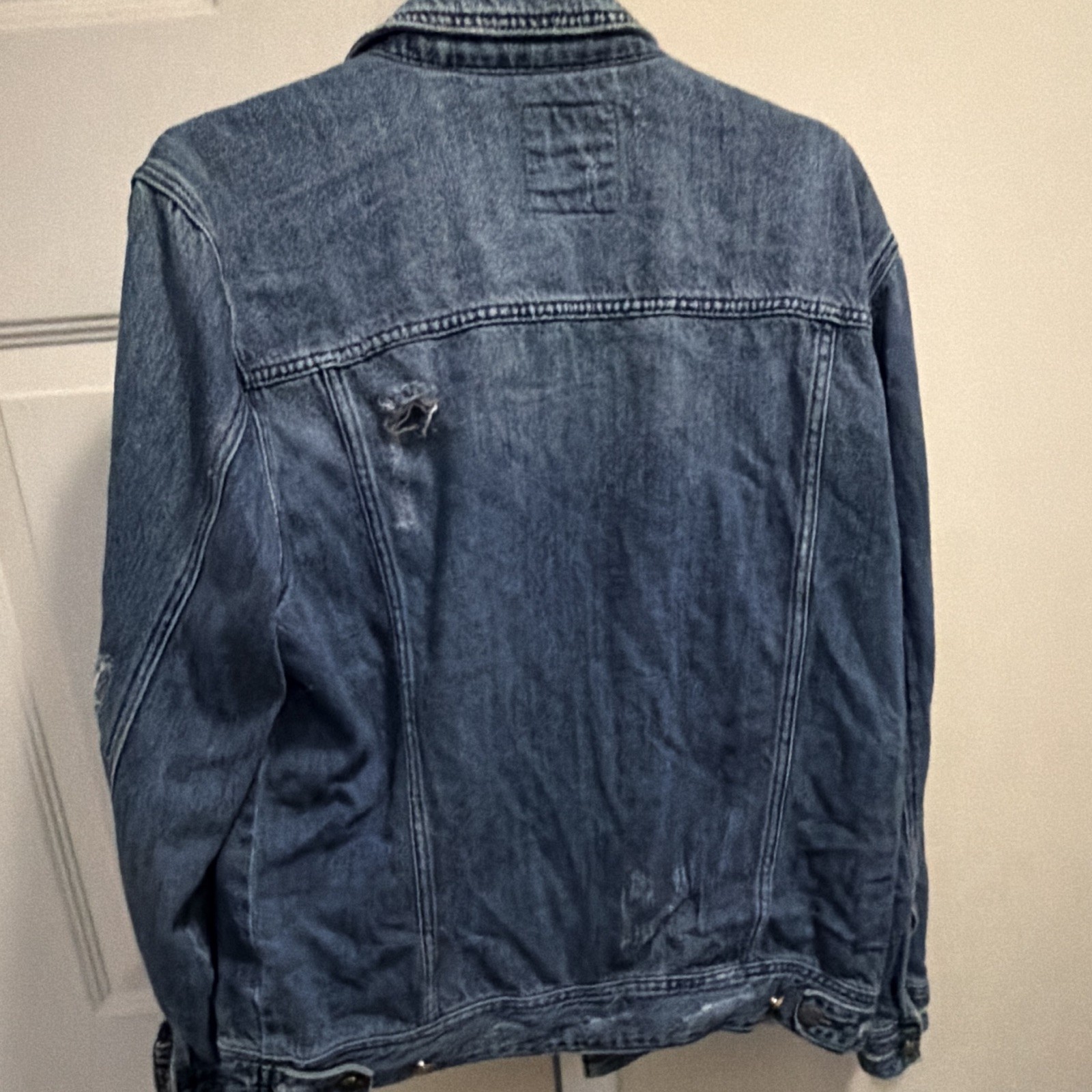 BLANKNYC men Blue Collared Button Denim Jacket w/ Pockets Size L Short